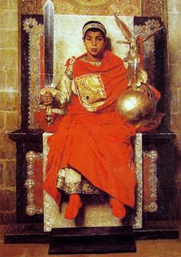 Honorius recently elevated by his father emperor Theodosius I after the death of Valentinian II, January 23rd 393 CE, (Jean-Paul Laurens) (1838-1921) 